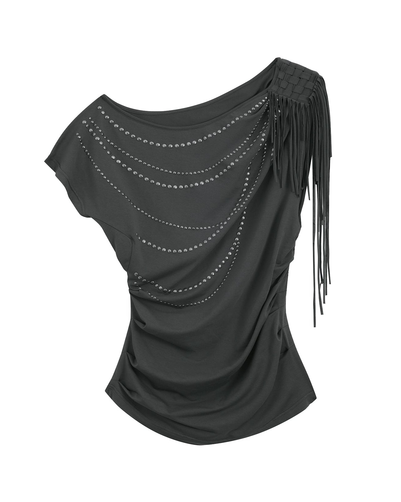 Fringed Slouchy Top | Grey