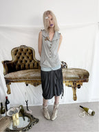 Tulip Fringed Skirt | Blue & Dark Grey