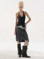 Tulip Fringed Skirt | Blue & Dark Grey