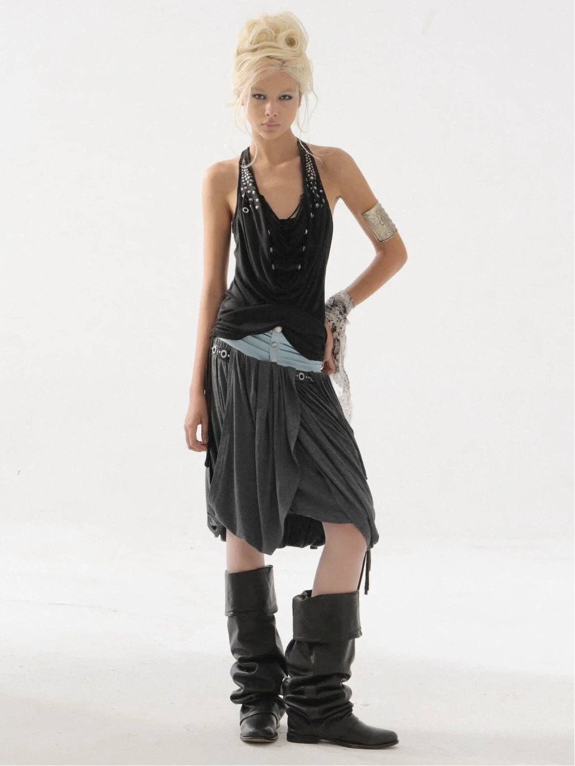 Tulip Fringed Skirt | Blue & Dark Grey