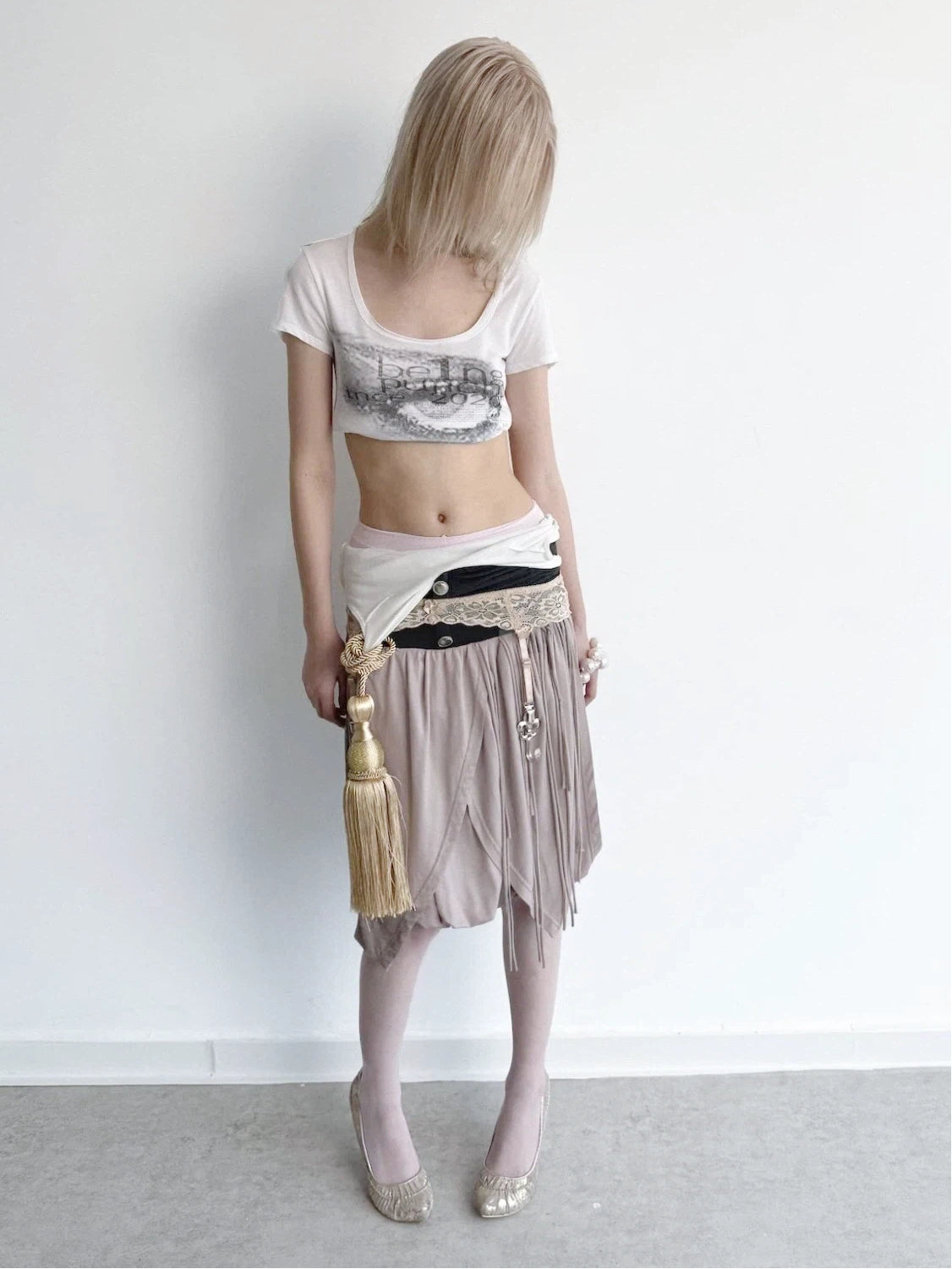 Tulip Fringed Skirt | Grey & Pale Pink