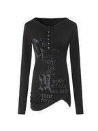 Graphic Henley Top  | Black