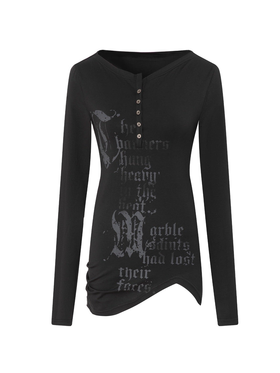 Graphic Henley Top  | Black