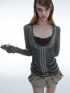 Aegis Studded Top, Long Sleeves | Grey
