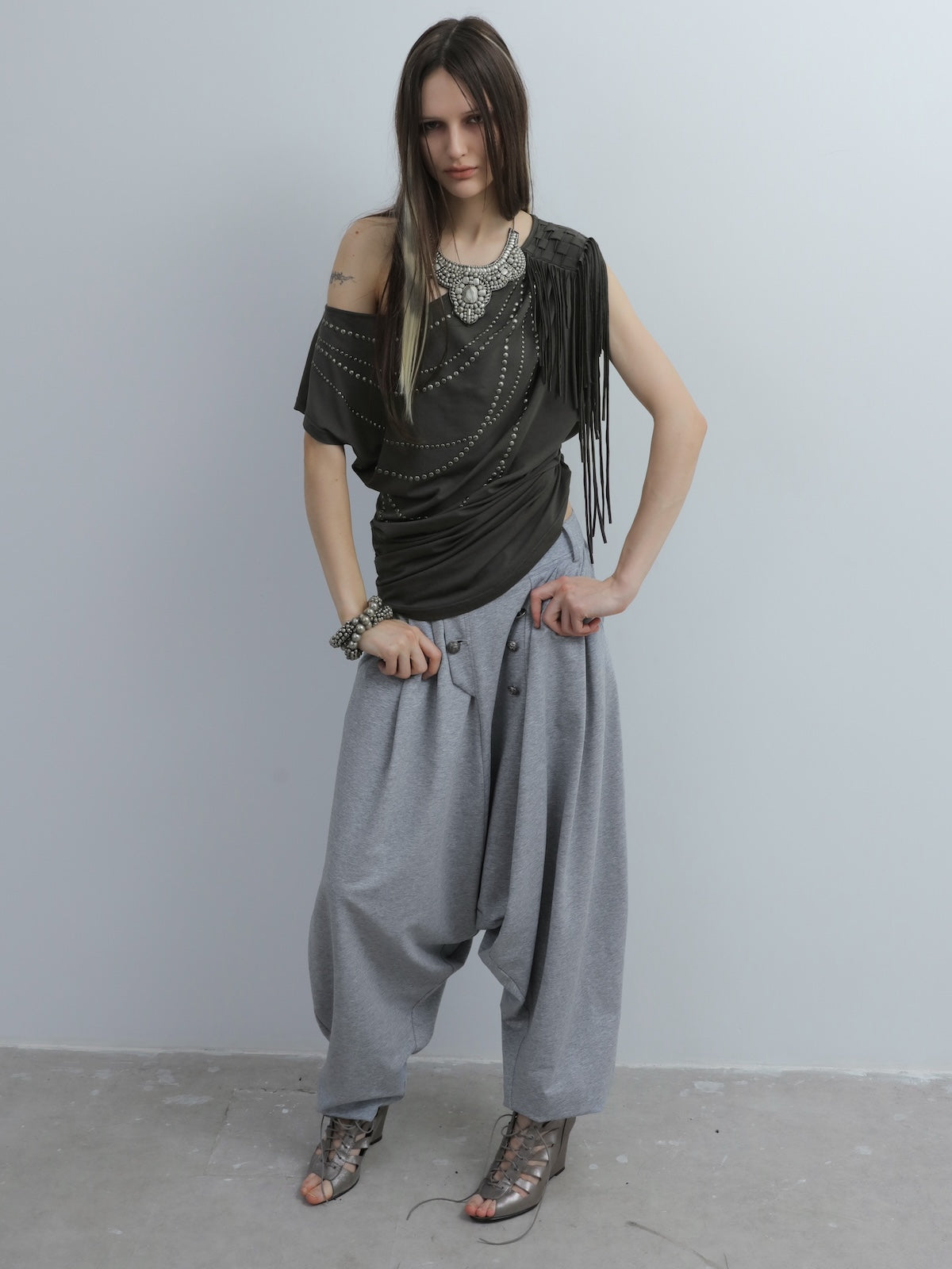 Fringed Slouchy Top | Grey