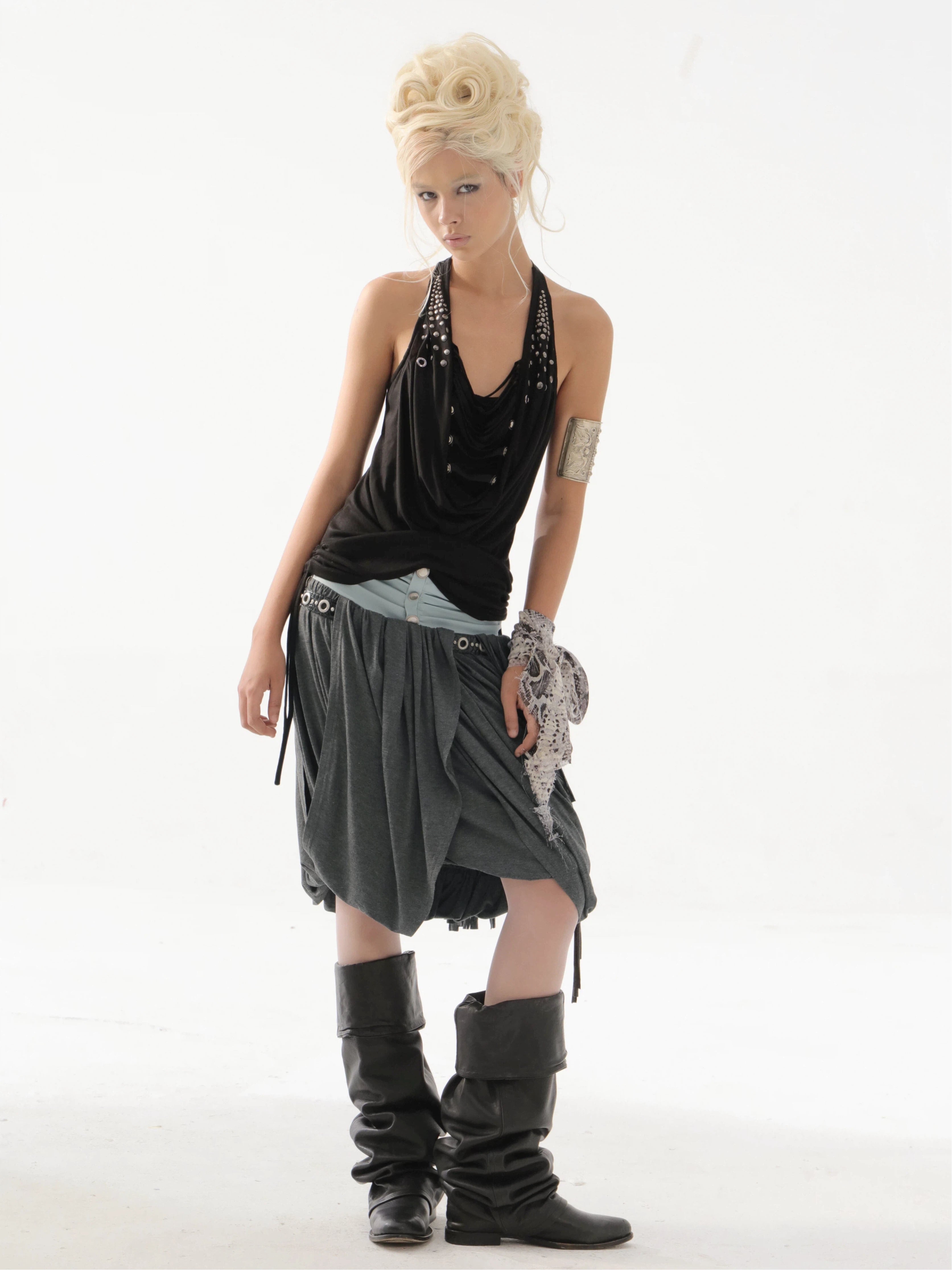 Tulip Fringed Skirt | Blue & Dark Grey