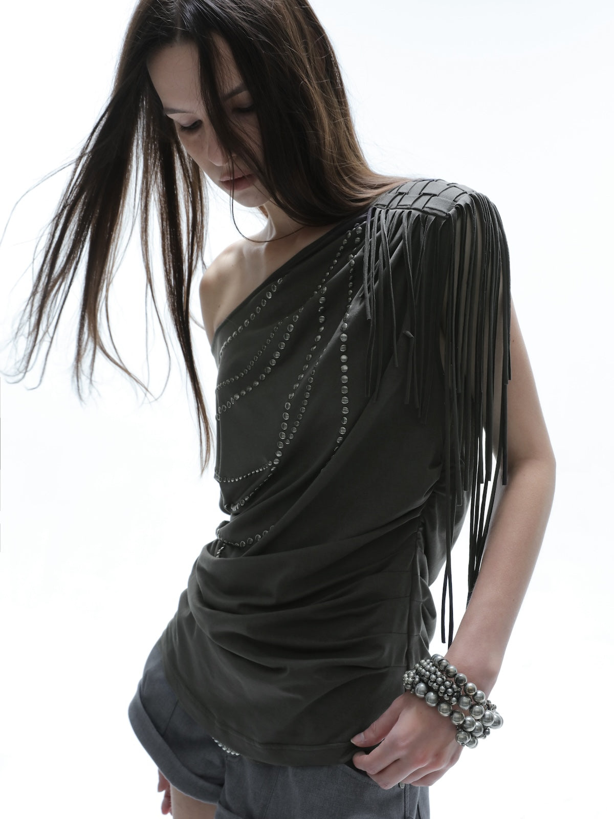 Fringed Slouchy Top | Grey