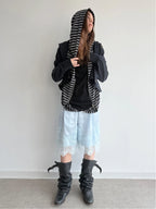 Layered Hooded Top  | Black