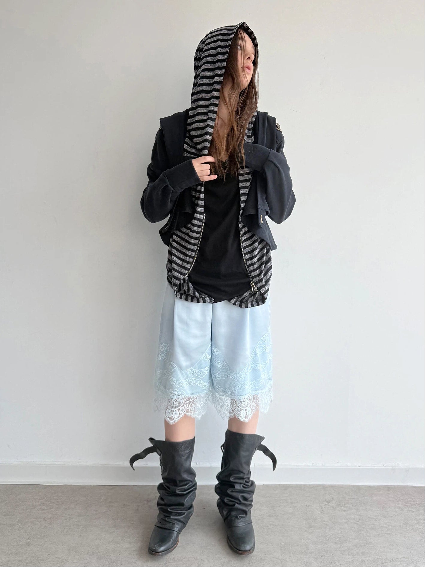 Layered Hooded Top  | Black