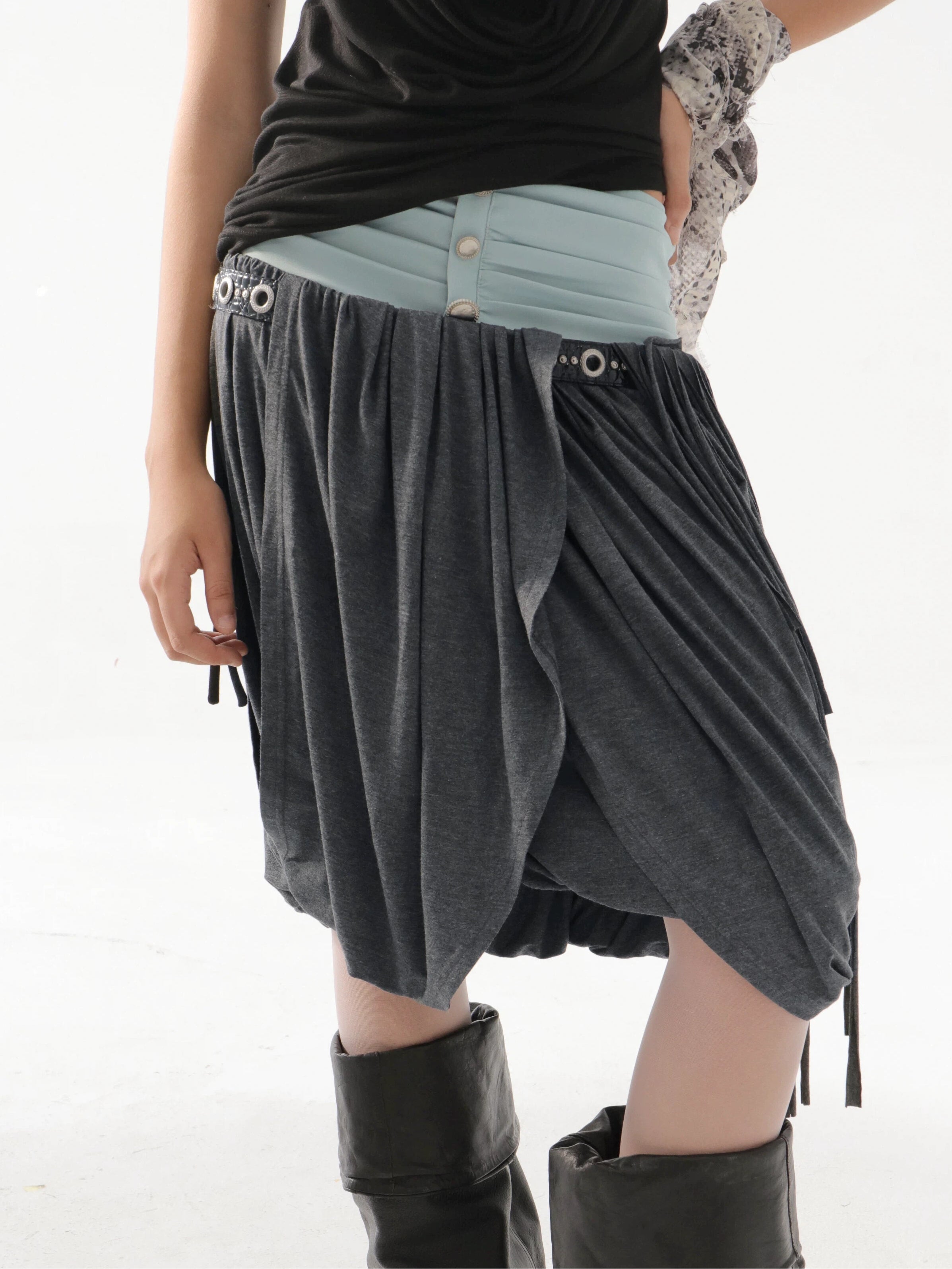 Tulip Fringed Skirt | Blue & Dark Grey