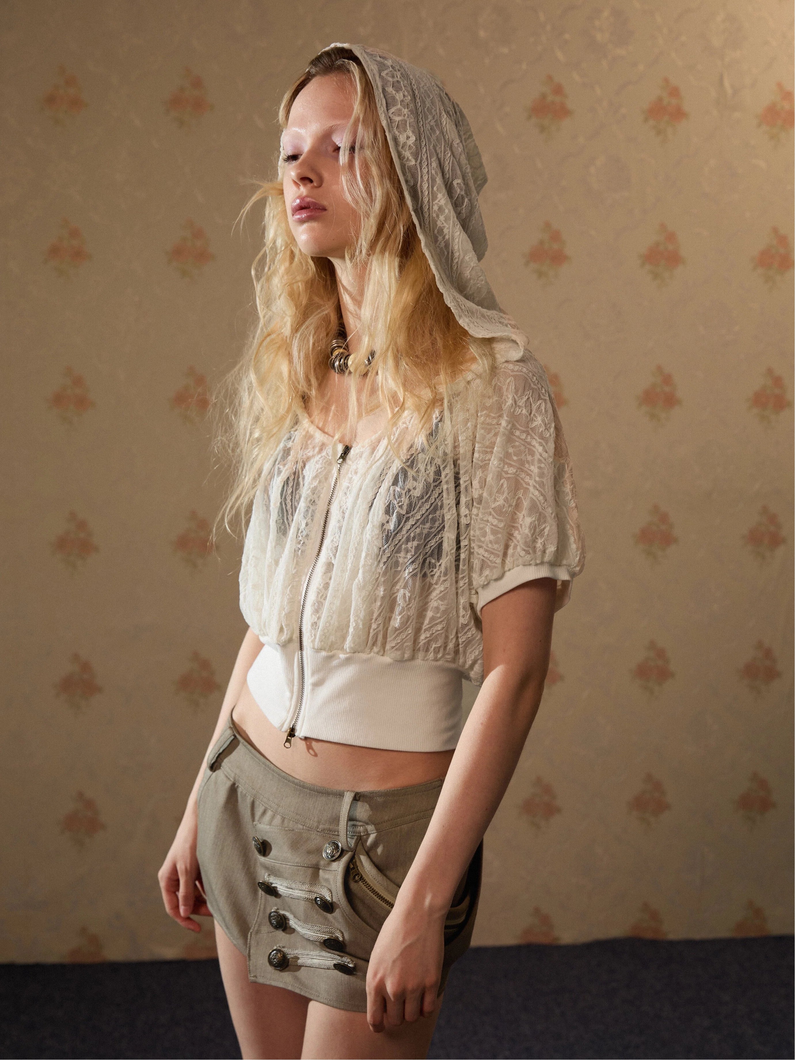 Midsummer Lace Cropped Hoodie