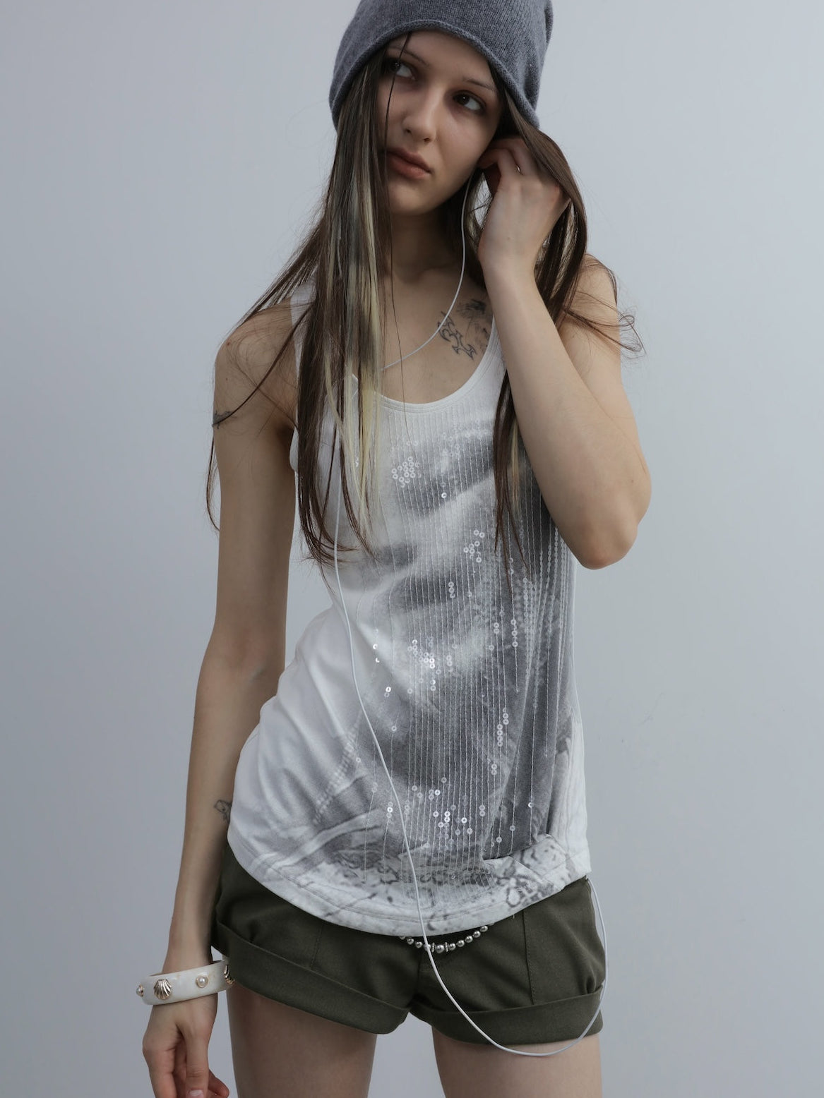 Sequins Tank Top | White