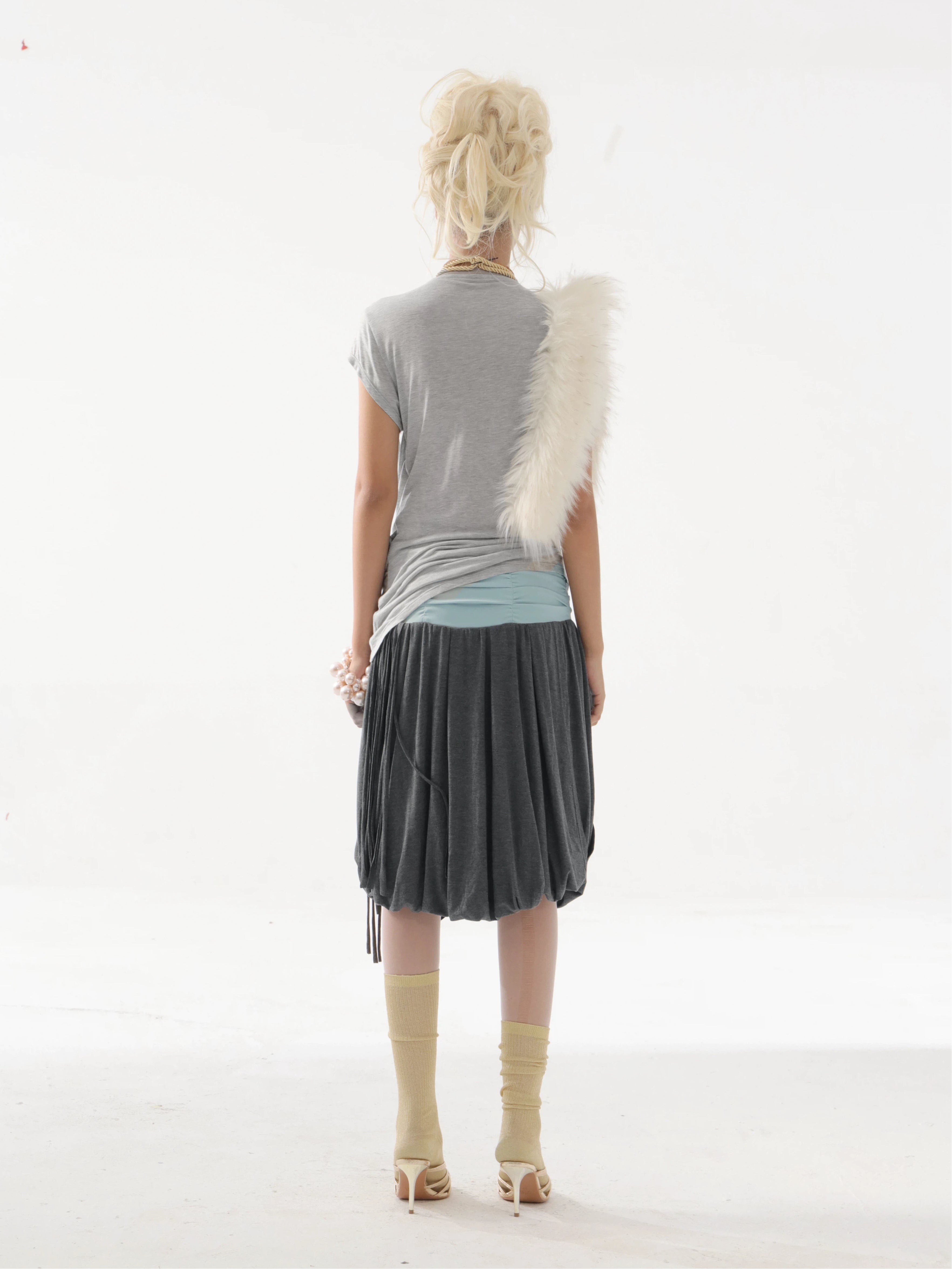 Victory Fringed Draped Top | Grey