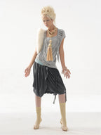 Victory Fringed Draped Top | Grey