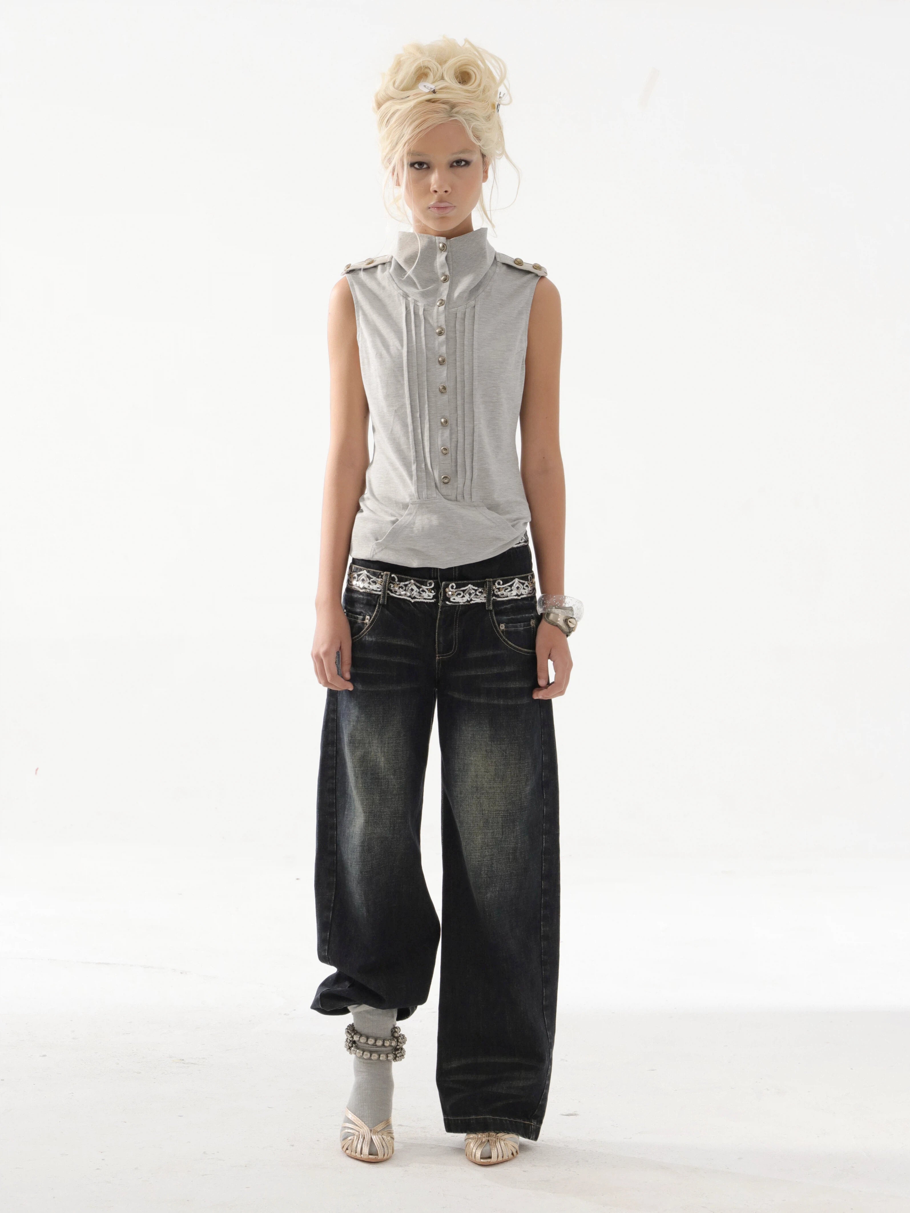 Piqué Sleeveless Top | Grey