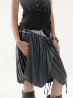 Tulip Fringed Skirt | Blue & Dark Grey
