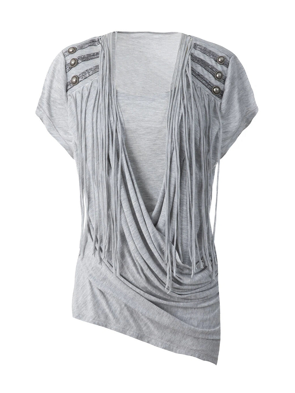 Victory Fringed Draped Top | Grey