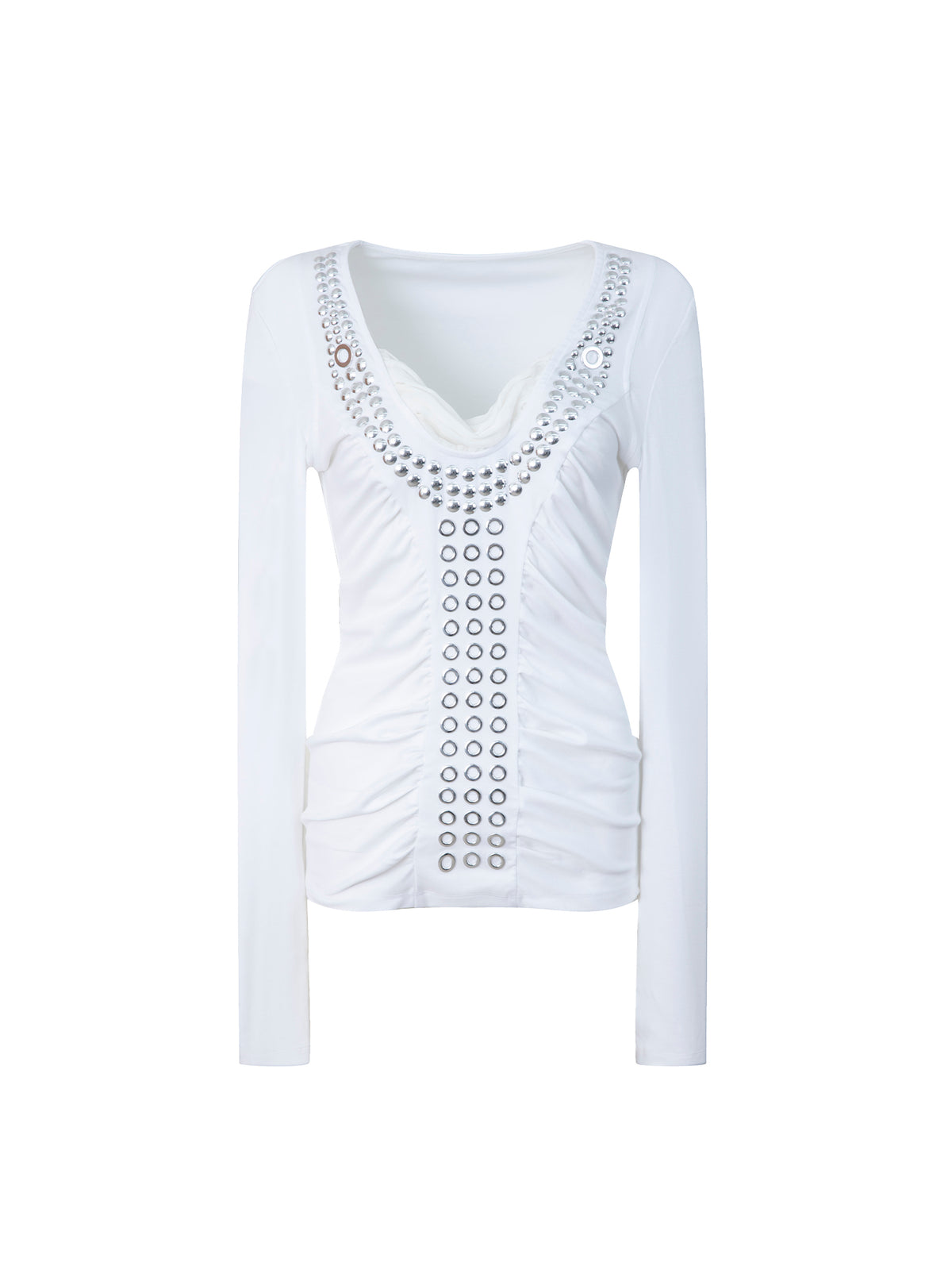 Aegis Studded Top, Long Sleeves | White