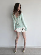 Graphic Henley Top  | Mint