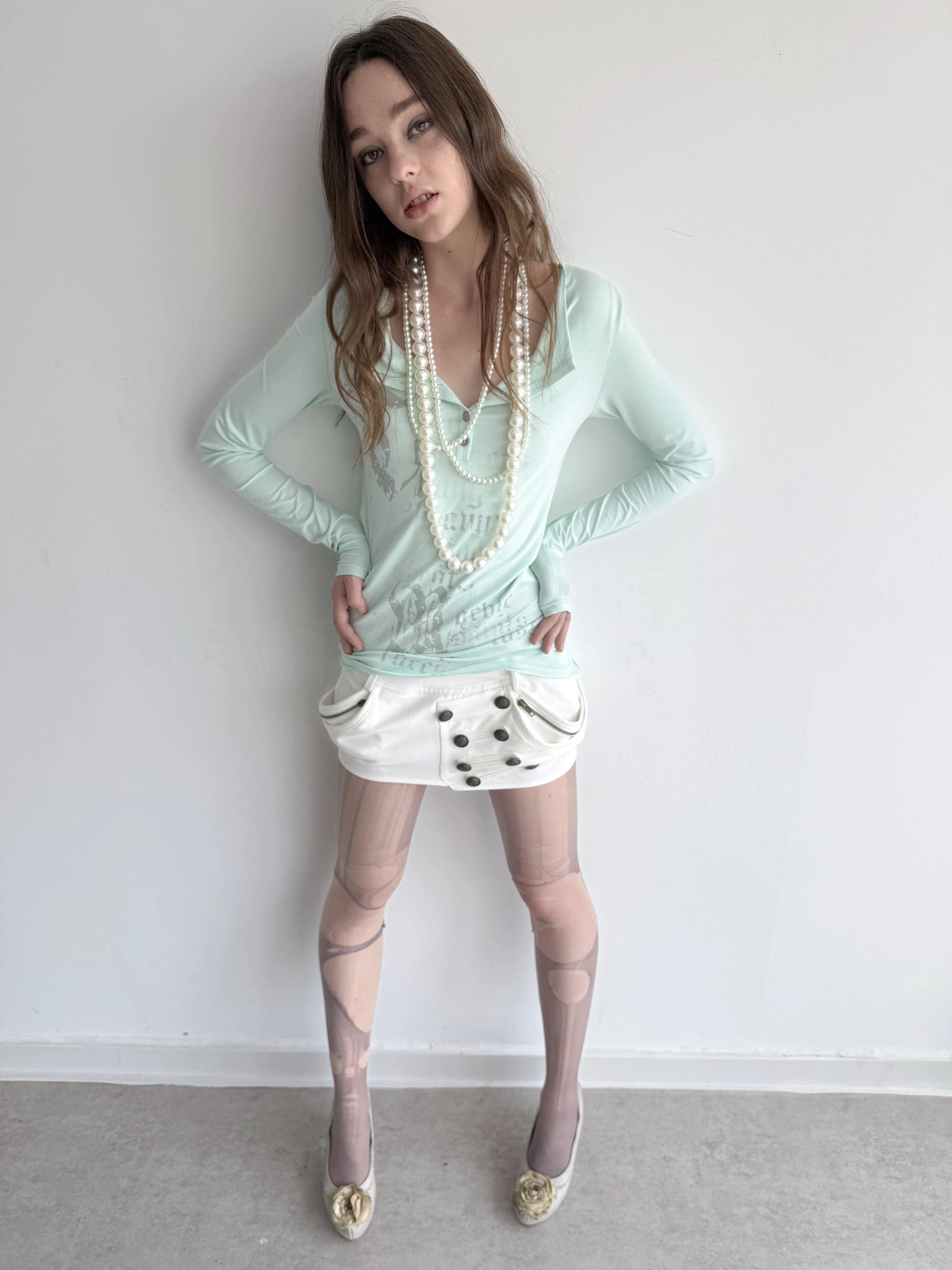 Graphic Henley Top  | Mint