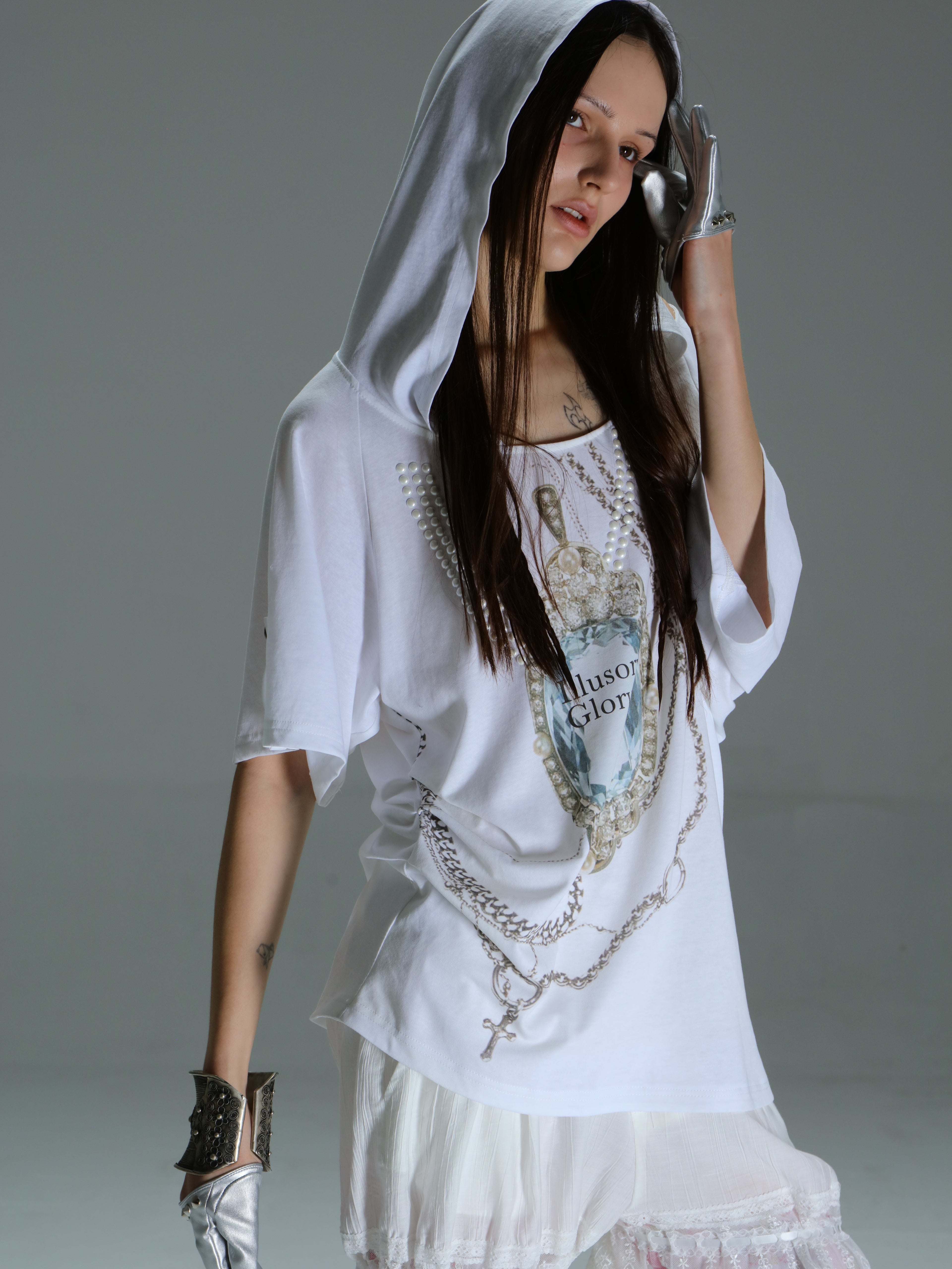 Batwing Hooded Top | White
