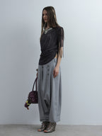 Fringed Slouchy Top | Grey