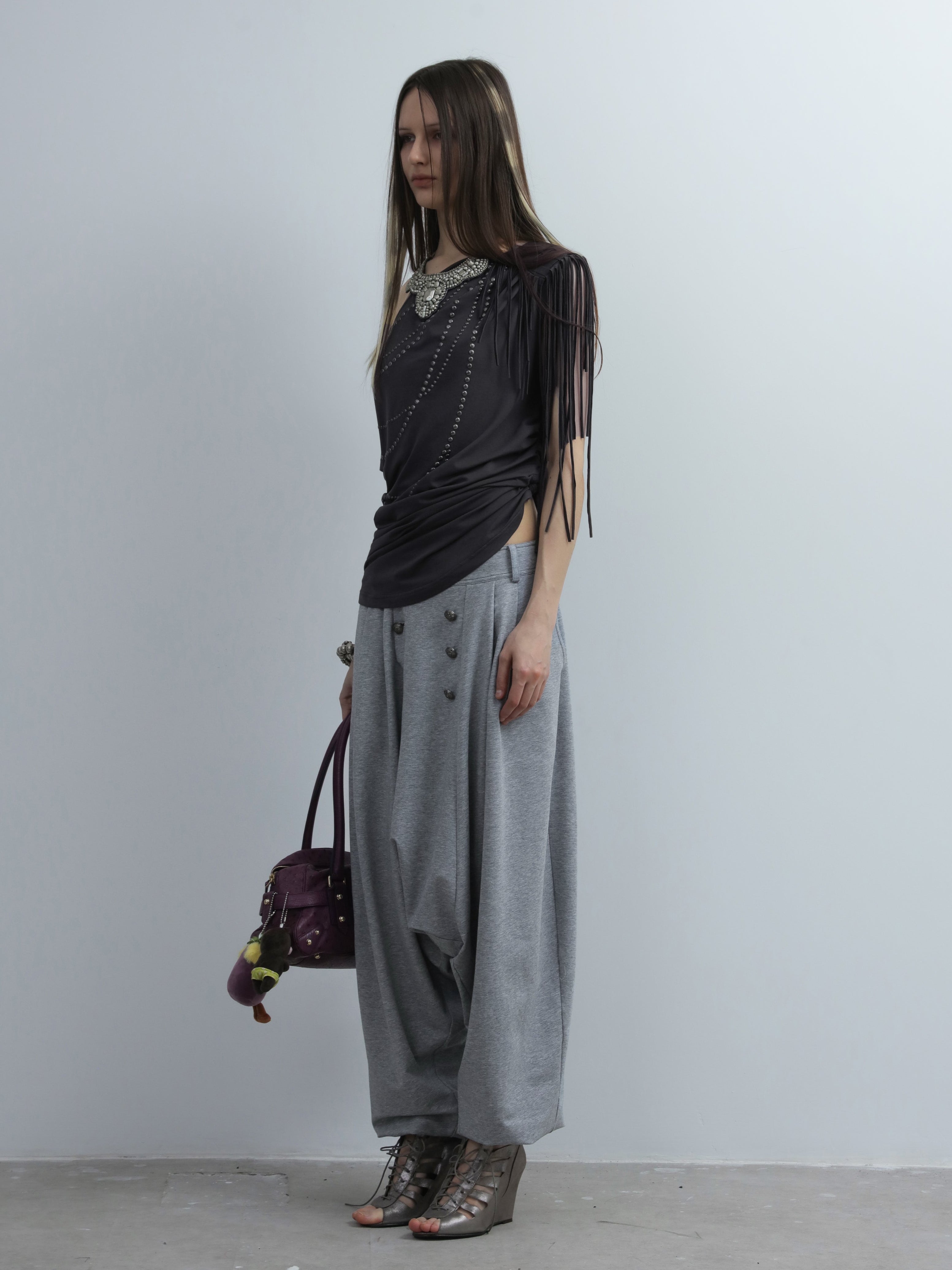 Fringed Slouchy Top | Grey