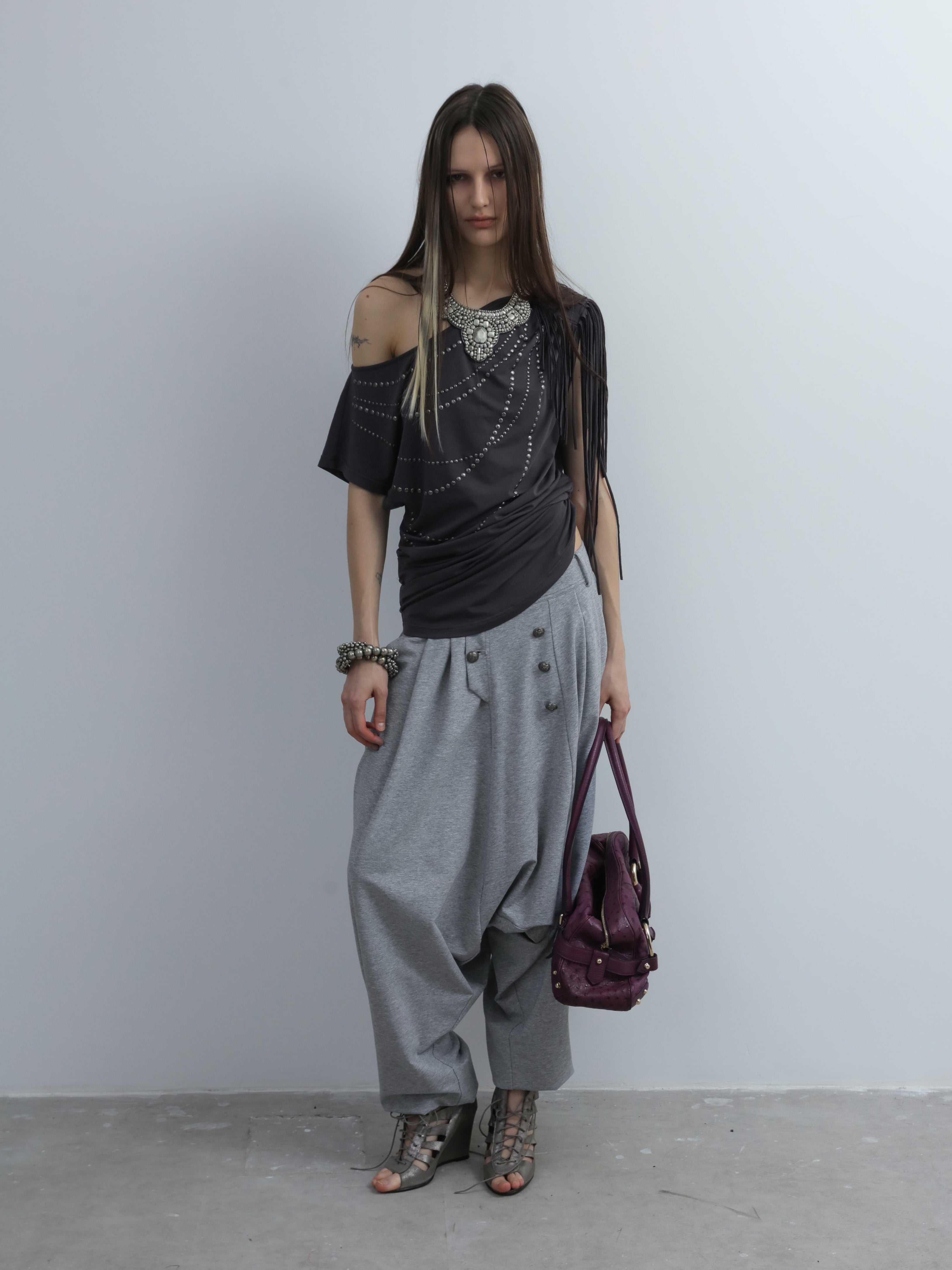 Fringed Slouchy Top | Grey