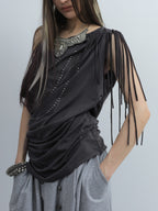 Fringed Slouchy Top | Grey