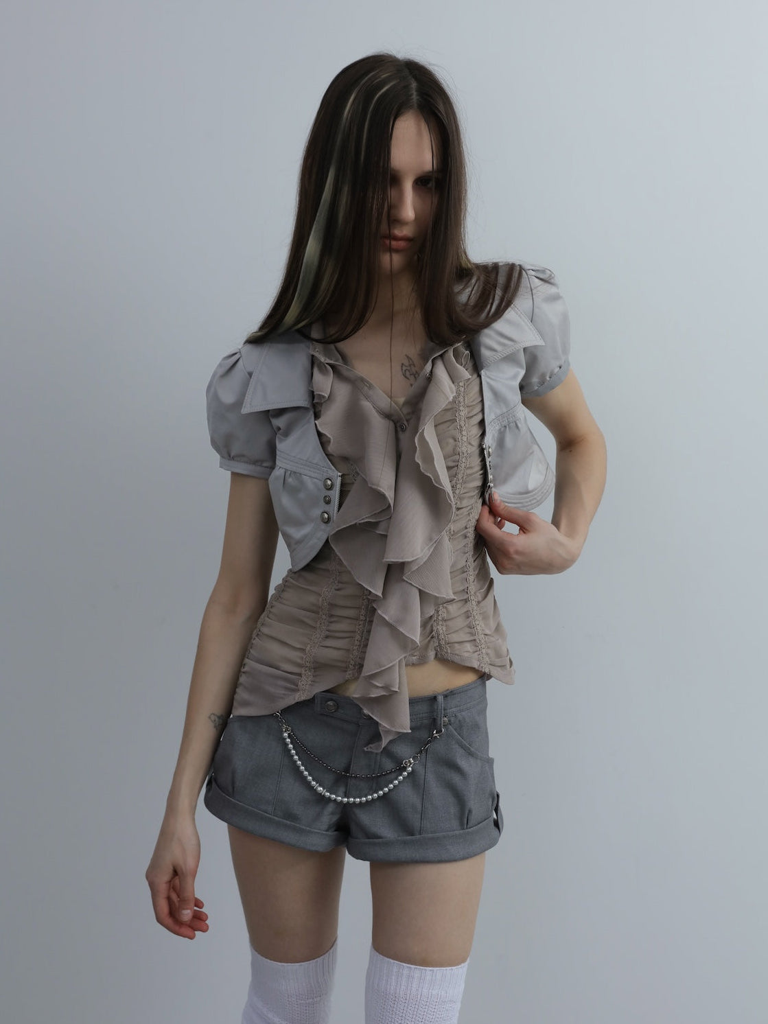 Ruffled Lace Blouse | Grey