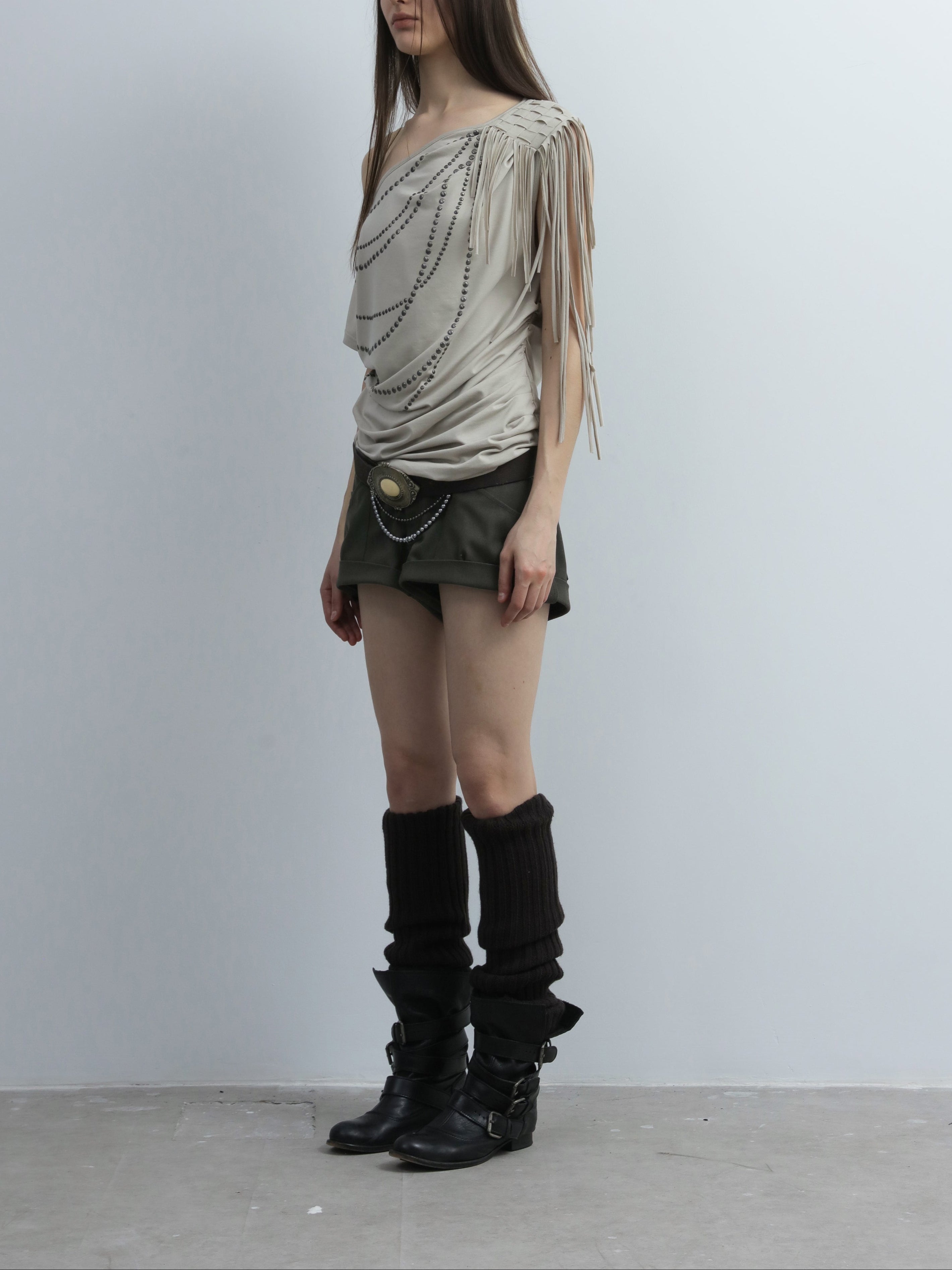 Fringed Slouchy Top | Beige