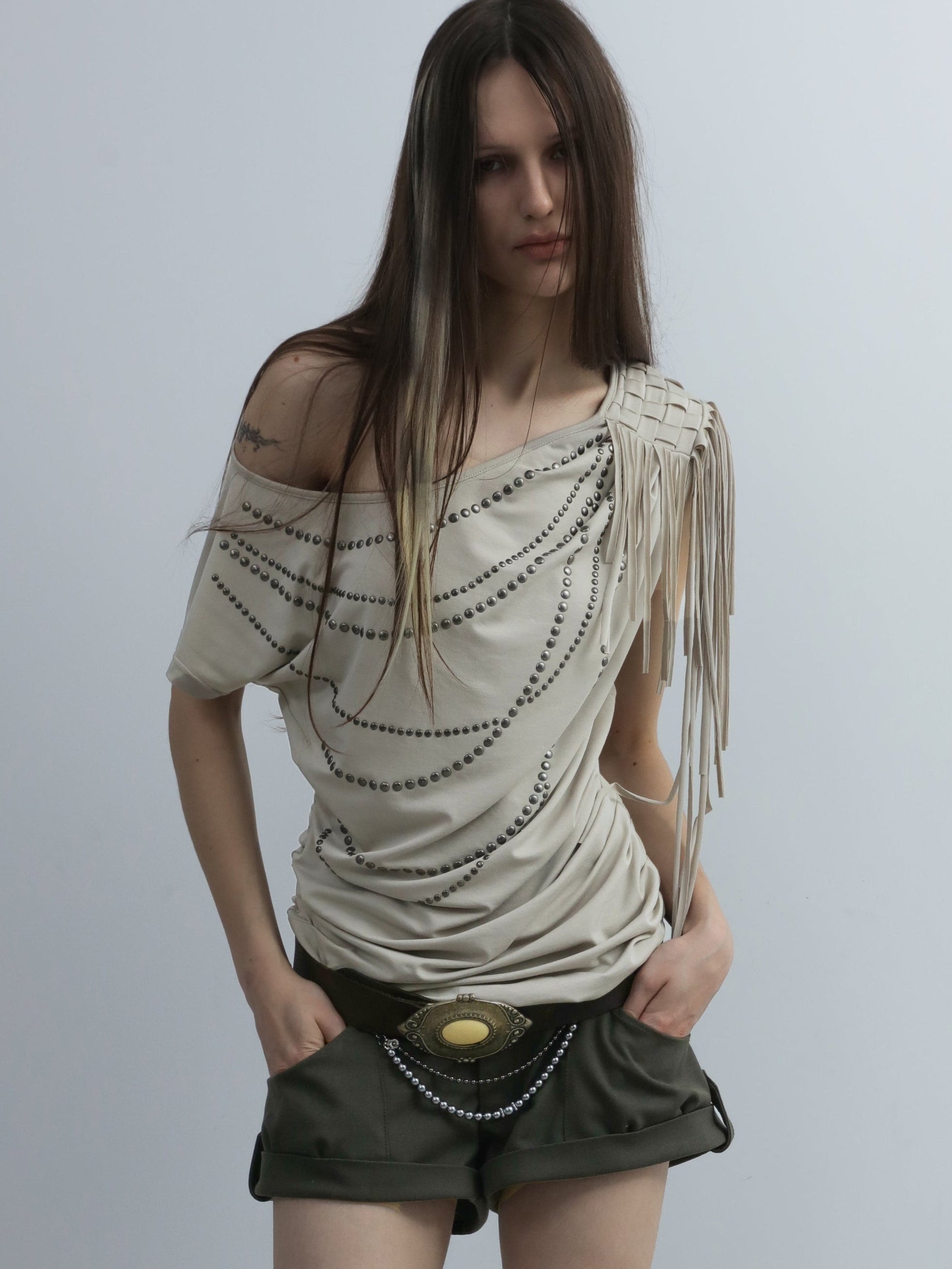 Fringed Slouchy Top | Beige