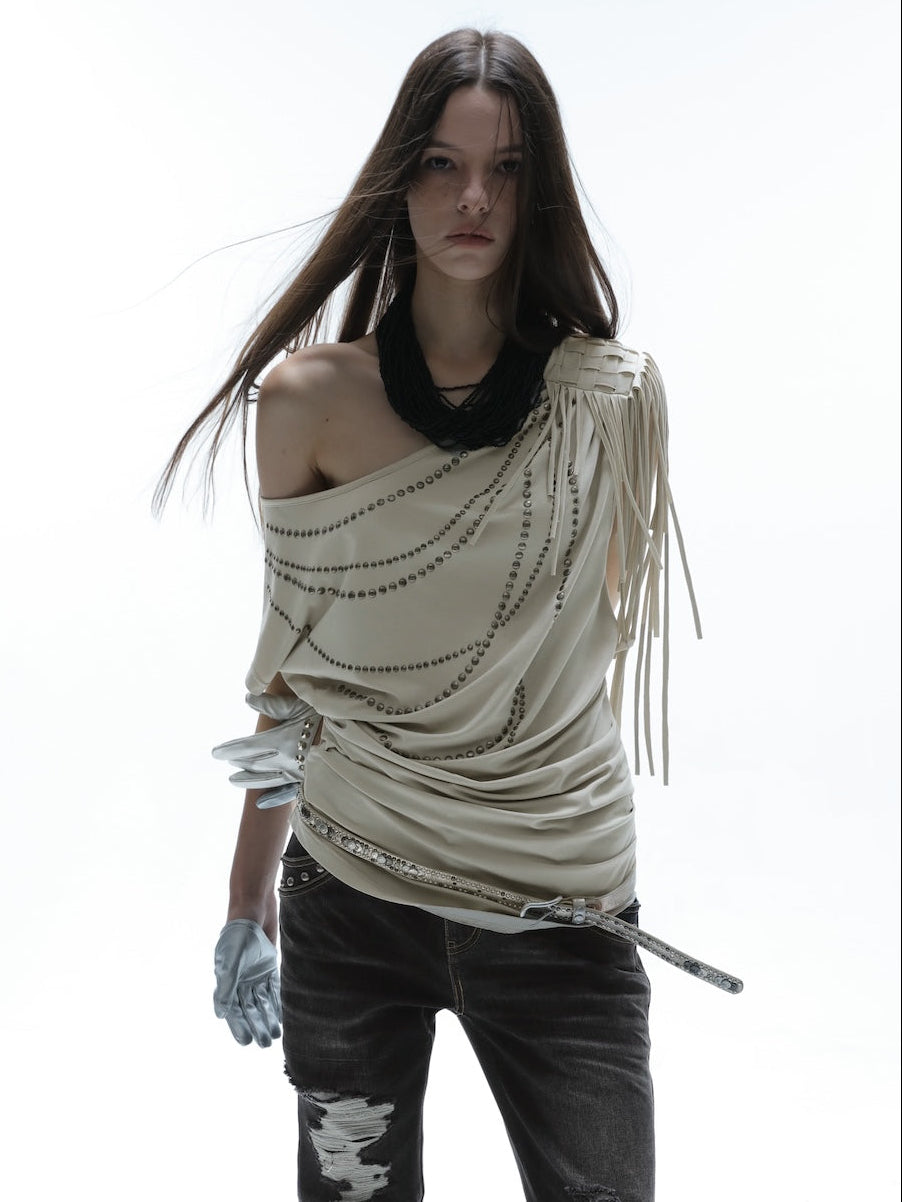 Fringed Slouchy Top | Beige